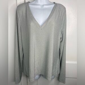 WHBM NWT Elegant Silver Metallic V-Neck Women's Top